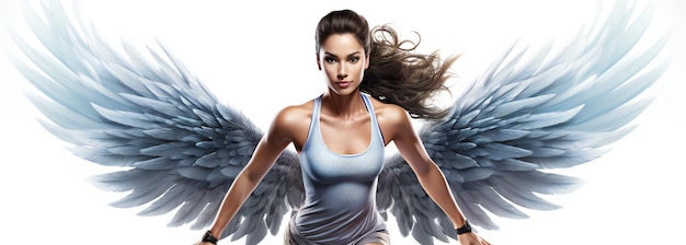 Beautiful woman with angel wings on white background Fantasy and fantasy