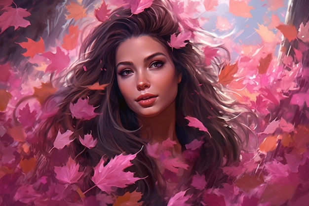 Beautiful woman with autumn leaves in her hair Beauty fashion