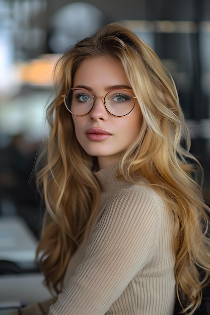 Beautiful Woman With Blonde Hair Wearing Glasses