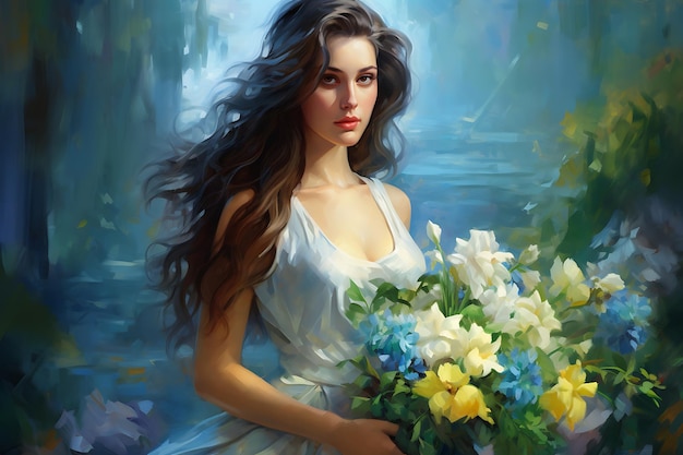 Beautiful woman with a bouquet of flowers