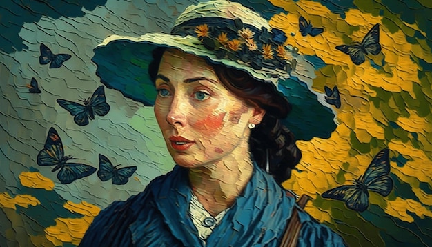 Beautiful woman with a butterfly catching Ai generated art