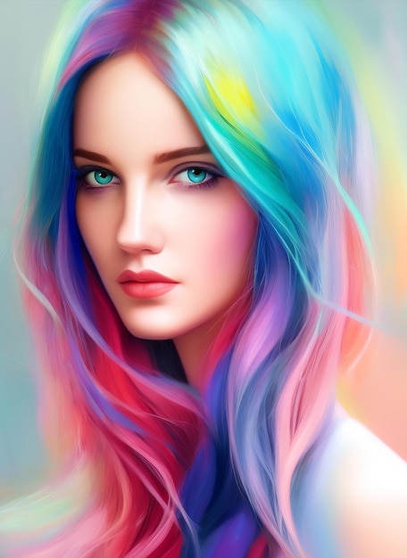 Beautiful woman with colorful hair