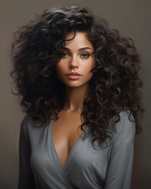 Photo beautiful woman with curly hair posing