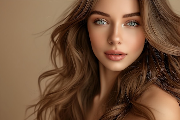 Beautiful Woman with Flowing Wavy Hair