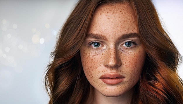 Beautiful Woman with Freckles and Green Eyes