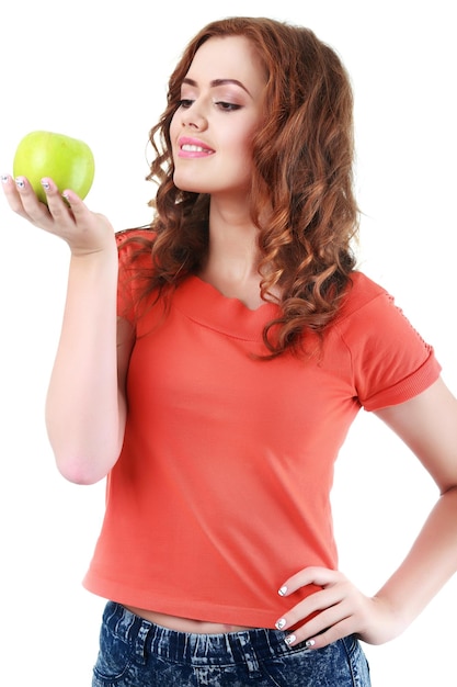 Beautiful woman with fruits.