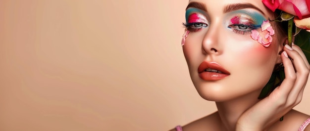 beautiful woman with glitter makeup Carnival royalty bold glittering elegance beauty blogger with a playful vibrant makeup look AI Generated