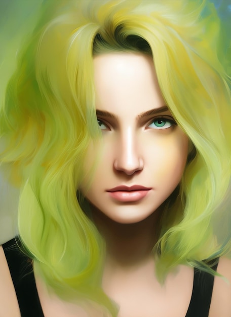 Beautiful woman with green hair