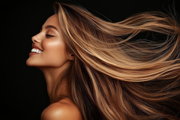 Photo beautiful woman with a happy smile and looking upward isolated on a transparent background