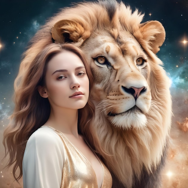 Beautiful woman with Lion Zodiac sign Leo