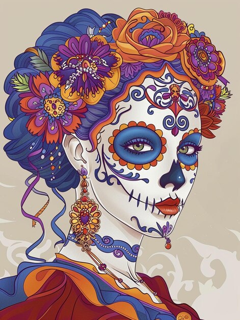 Photo beautiful woman with ornate and delicate facial features wearing a day of the dead mask