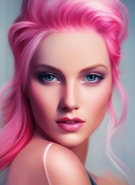 A  beautiful woman with pink hair