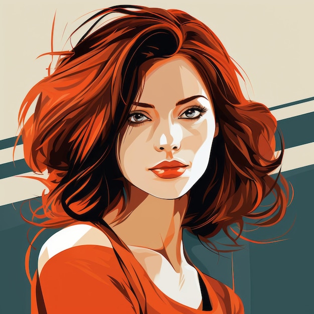 Beautiful Woman With Red Hair In Retrostyle Illustration