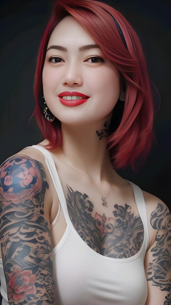 Beautiful woman with red hair and tattoo