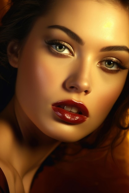 A beautiful woman with red lips and red lipstick.