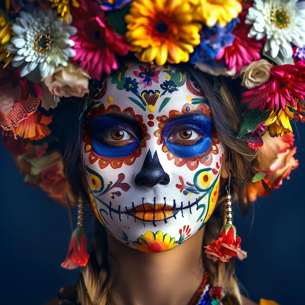 Beautiful woman with traditional sugar skull makeup Mexican Day of the Dead image