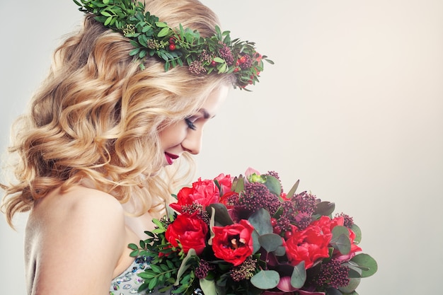 Beautiful Woman with Tulip Flowers