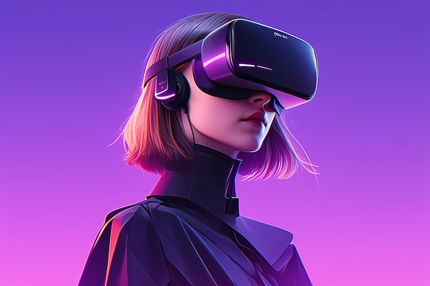 Beautiful woman with VR glasses and headset Augmented reality game future technology AI