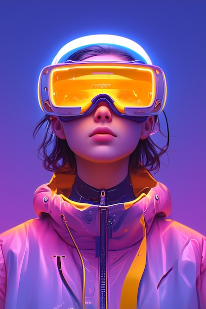 Beautiful woman with VR glasses and headset Augmented reality game future technology AI