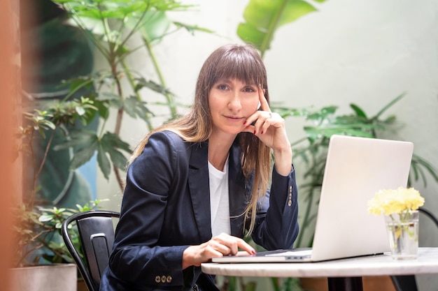 Beautiful woman working concentrated