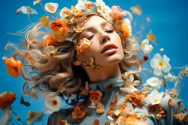 Beautiful woman in wreath with flowers Generative AI