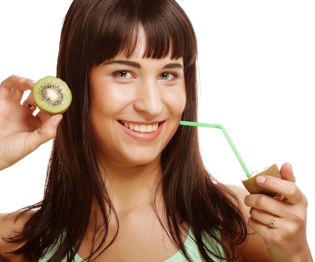 Beautiful womans face with kiwi