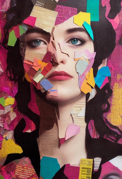 Beautiful women made from magazine and post it