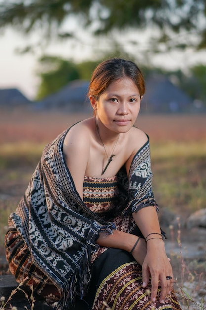 beautiful women wearing traditional clothes from sabu island Indonesia