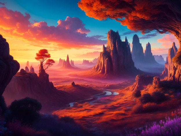 Beautiful wonderland landscape background Generative Ai