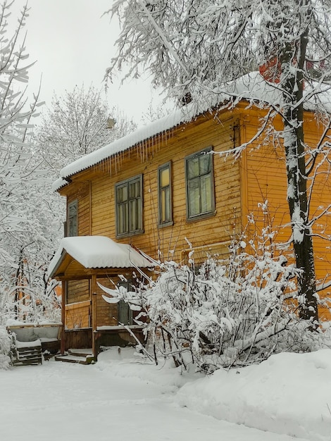 Beautiful wooden houses in a winter town