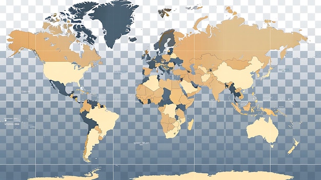 A beautiful world map in soft colors The map shows the countries of the world in different shades of beige and brown with a grid in the background