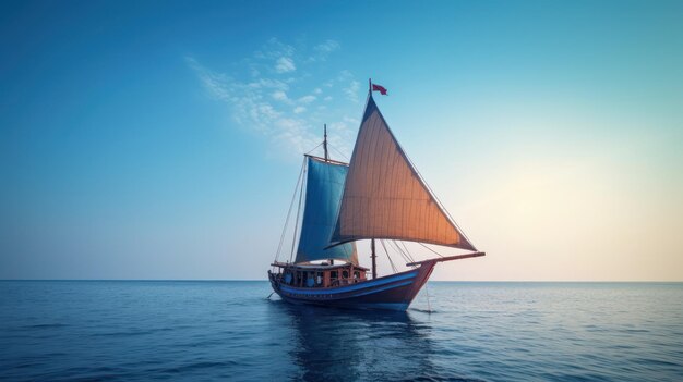 Beautiful yacht sailing boat on the sea with blue sky