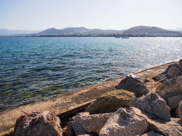 Beautiful yacht on a sunny day on the calm Aegean Sea on the island of Evia Greece