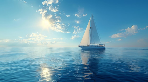 Photo beautiful yacht with white sail in the open sea traveling on a sailing yacht