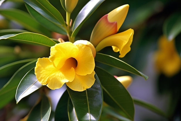 Beautiful yellow flower of Adenium obesum in the garden