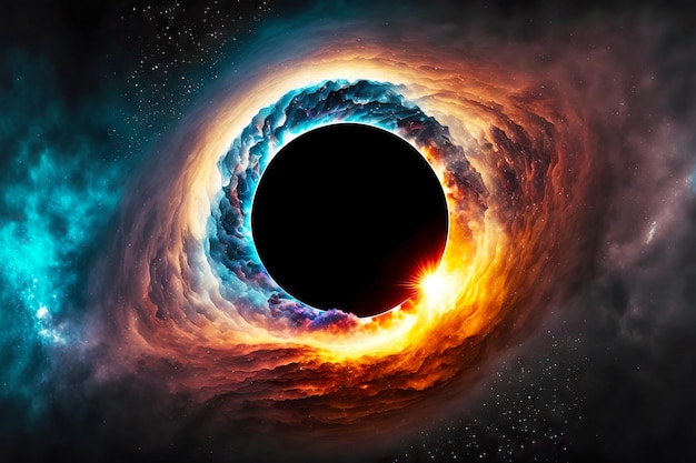 Beautiful yellow purple glow around black hole singularity