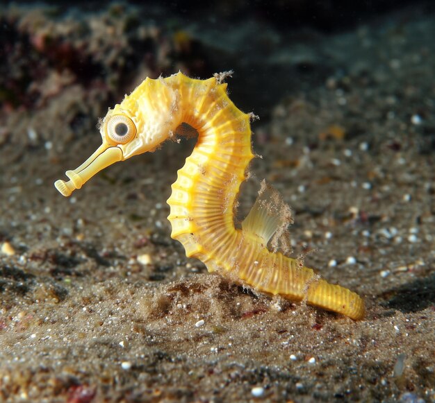 Photo a beautiful yellow seahorse captured in underwater habitat