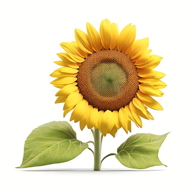 Beautiful yellow sunflower with a green leafs generative ai