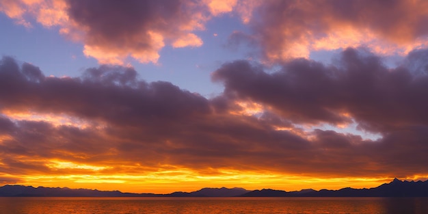 Beautiful yellow sunset over a large lake