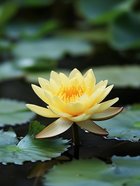 Photo beautiful yellow water lily blooming on serene pond