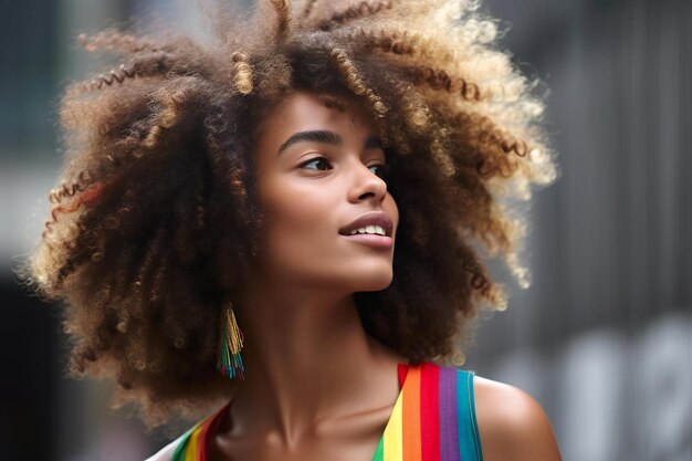 Beautiful young African American woman with afro hairstyle in the city