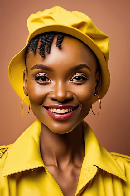 Beautiful young African woman with trendy outfit over isolated yellow background Generative AI