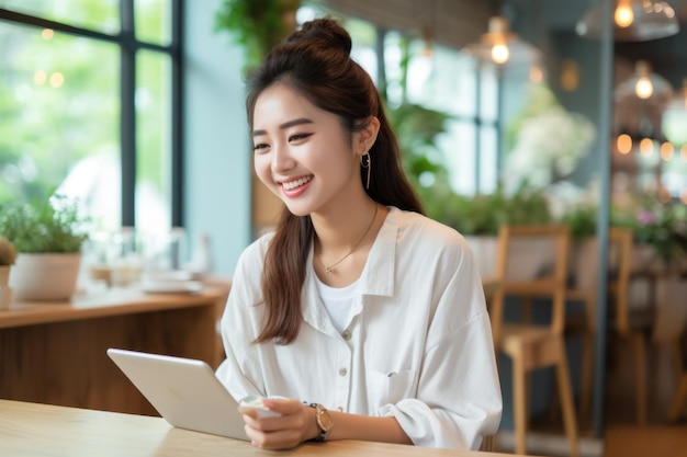 Beautiful Young Asian Business Entrepreneur Wearing Casual Mobile Phone for Online Shopping Enjoying Social Media and Laptop at Home Starting a Small Business Online Banking