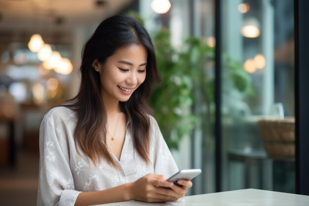 Beautiful Young Asian Business Entrepreneur Wearing Casual Mobile Phone for Online Shopping Enjoying Social Media and Laptop at Home Starting a Small Business Online Banking