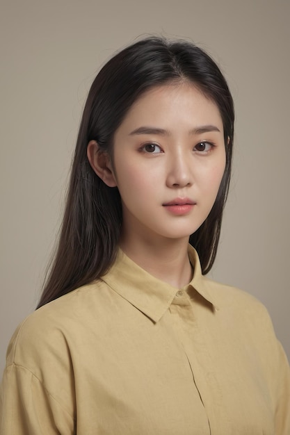 a beautiful young asian girl in a yellow shirt