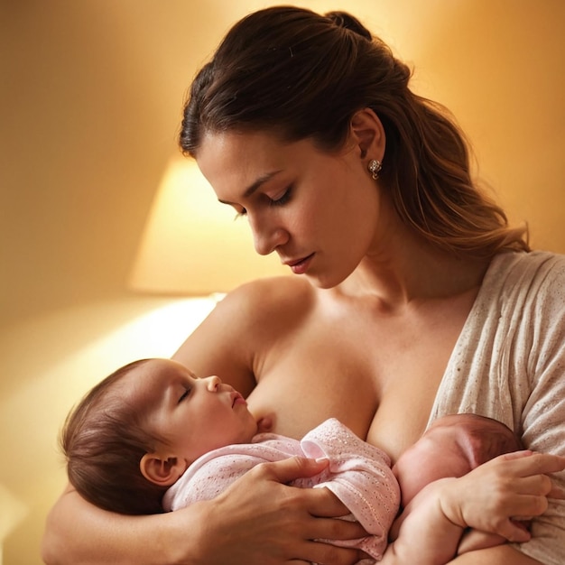 Beautiful young asian woman holding her baby in her arms while standing