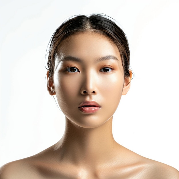 Beautiful Young asian Woman with Clean Fresh Skin on white background Face care Facial treatment Cosmetology beauty and spa Asian women portrait