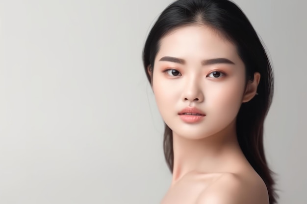 Beautiful young asian woman with clean fresh skin on white background face care facial treatment cosmetology beauty and spa asian women portrait