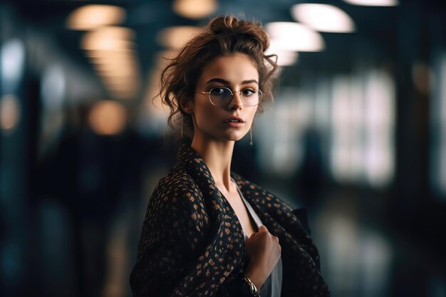 Photo beautiful young blond girl influencer fashion dressed on a railway station