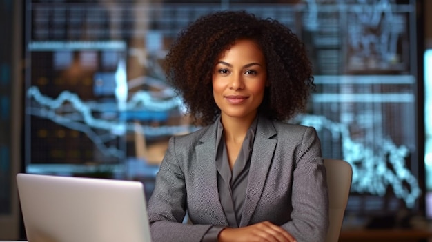 Beautiful young businesswoman in office background